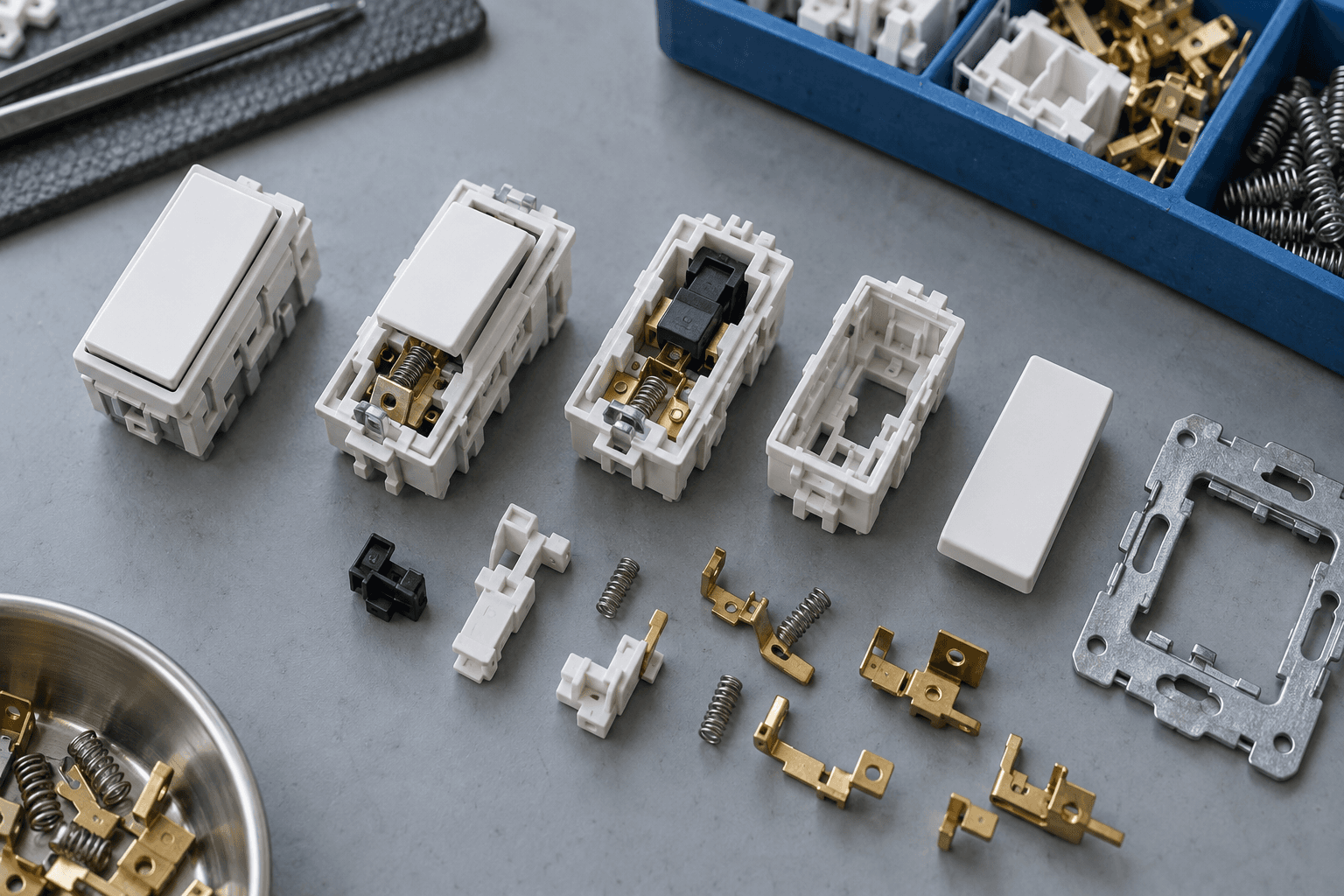 Rappresentazione illustrativa di moduli elettrici in diverse fasi di montaggio
